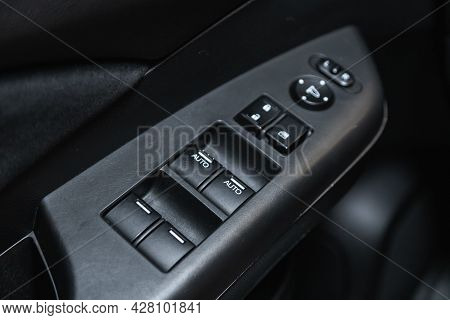 Novosibirsk, Russia - July 21 , 2021:  Honda Cr-v, Car Door Interior Armrest With Window Control Pan