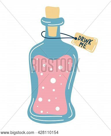 Magic Potion. Bottle Liquid Potion Magic Elixir. Alchemy Concept. Bottle And Vial With Alchemical Be