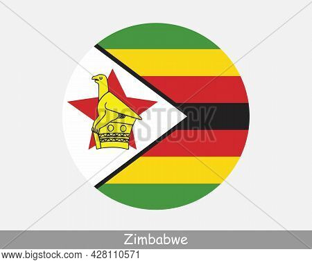 Zimbabwe Round Circle Flag. Zimbabwean Circular Button Banner Icon. Zimbo Flag Eps Vector