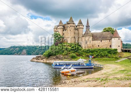 Cantal, France - June 22,2021 - View At The Cateau De Val At Dordogne River Bank. Chateau De Val Is 
