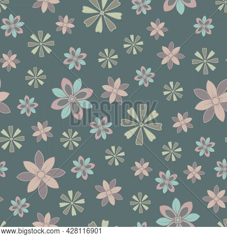 Green And Colored Flowers Seamless Repeat Pattern