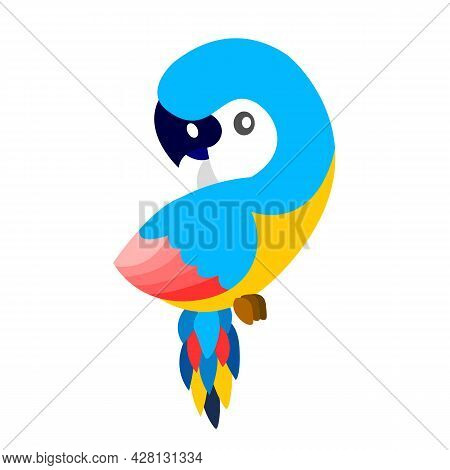 Ara Parrot Isolated. Tropical Exotic Bird. Blue, Yellow, Pink And Red. Cute And Funny. Cartoon Flat 