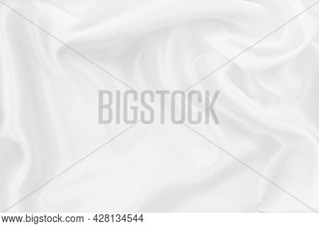 White Fabric Cloth Texture For Background And Design Art Work, Beautiful Crumpled Pattern Of Silk Or