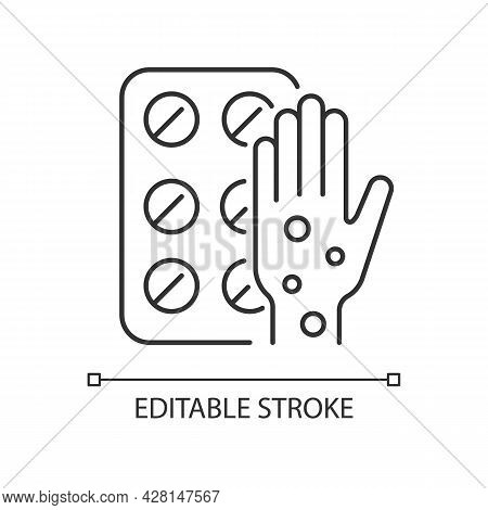 Pills For Allergy Linear Icon. Antihistamine Medication. Relief From Nasal Stuffiness. Thin Line Cus