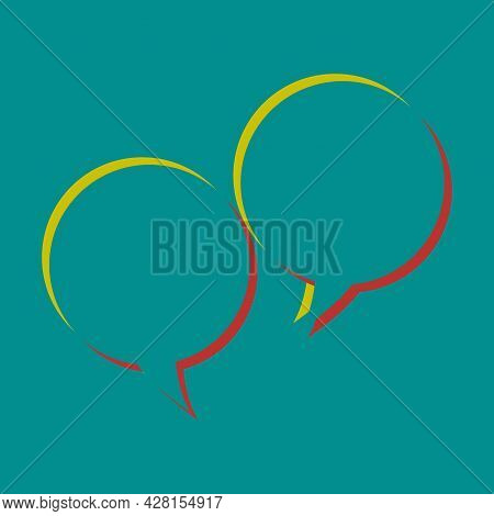 Two Speech Bubble Sign. Pseudo 3d Embossed Icon With Citrine And Persian Red Colors On Dark Cyan Bac