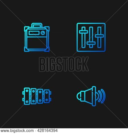 Set Line Speaker Volume, Xylophone, Guitar Amplifier And Sound Mixer Controller. Gradient Color Icon