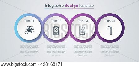 Set Line Heart Rate, Medical Prescription, And Walking Stick Cane. Business Infographic Template. Ve