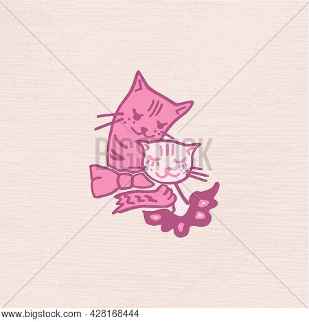 Vector Illustration Of Cats In Love For St.valentine`s Day. Pictures Of Cats In Vector Format For Th