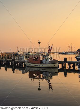 Fishing Boats In The Evening In The Port Of Sassnitz On The Island Ruegen, Germany.