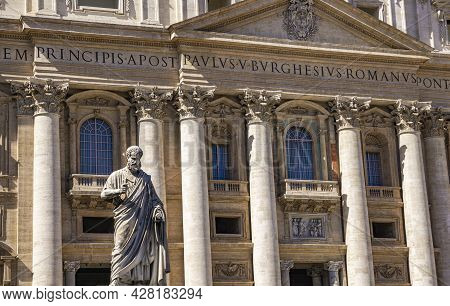 Statue Of St. Peter Holding The Key To Heaven At Vatican. Statue As Made By Giuseppe De Fabris At 18