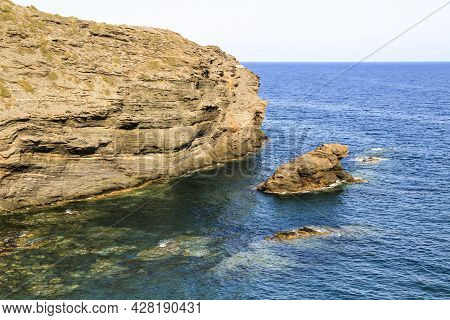 Beautiful Cala Del Barco Cove In Atamaria, Cartagena Province, Spain On A Sunny Day Of Summer