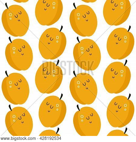 Vector Seamless Cute Pattern With Cartoon Apricots. It Can Be Used As Wallpaper, Poster, Print For C
