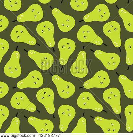 Vector Seamless Pattern With Cartoon Pears. It Can Be Used As Wallpaper, Poster, Print For Clothes, 