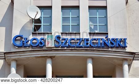 Szczecin, Poland.. 24 July 2021. Sign Glos Szczecinski . Company Signboard Glos Szczecinski