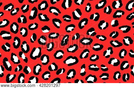 Abstract Modern Leopard Seamless Pattern. Animals Trendy Background. Red And Black Decorative Vector