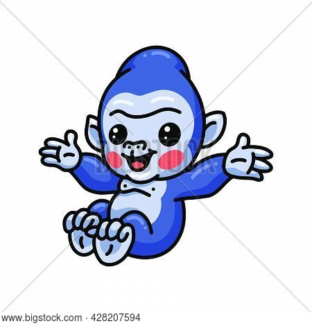 Vector Illustration Of Cute Baby Gorilla Cartoon Jumping