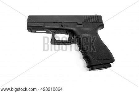 9mm Pistol With Standard Magazine On White Background