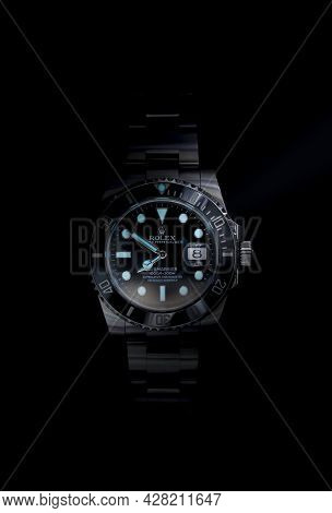 Bangkok, Thailand - July 14, 2019: Rolex Submariner Watch Is Equipped With A Ceramic Bezel With Func