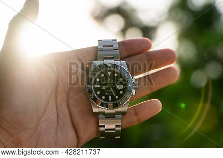 Bangkok, Thailand - July 14, 2019: Rolex Submariner Watch Is Equipped With A Ceramic Bezel With Func
