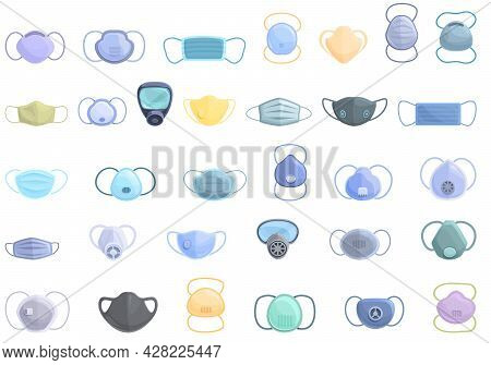 Face Shield Icons Set Cartoon Vector. Clean Kit. Coronavirus Mask