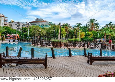 Alanya, Turkey - October 23, 2020: Beautiful Tropical Landscape Of Abdurrahman Alaettinogl Park In A