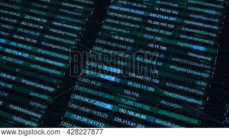 Data With Passwords And Ip Addresses Of Network. Animation. Rows With Personal Electronic Data Of Us