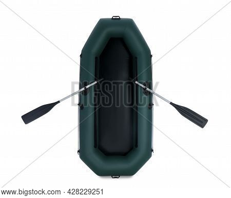 Inflatable Rubber Fishing Boat With Aluminium Oars Isolated On White