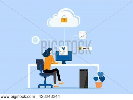 Developers Are Developing Cloud Data Protection Systems And Flat Vector Design Cloud Security Concep