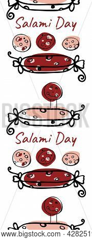 Sausage Pattern. Salami Day. Manual Drawing Of A Flat Vector Illustration. For Labels, Stickers, Web