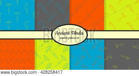 Collection Of Seamless Patterns With Ancient Brooch Fibula Designed For Web, Fabric, Paper And All P