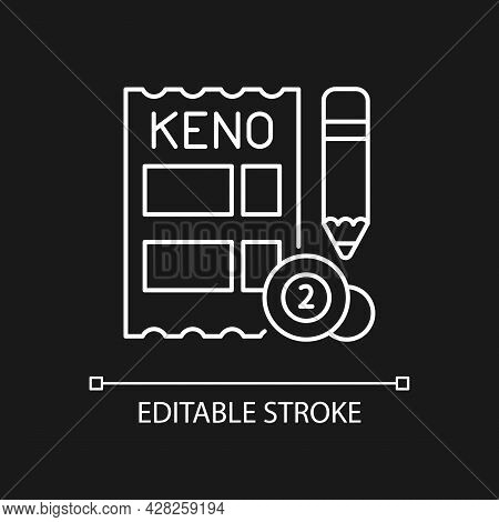 Keno White Linear Icon For Dark Theme. Gambling Draw-style Game. Matching Numbers On Keno Ticket. Th