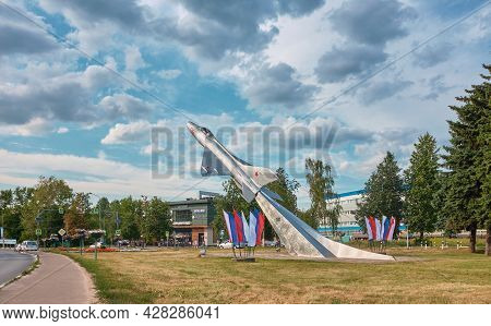 Cityscape, View Of The Symbol Of The City Of Zhukovsky Monument Fighter Jet Mig-21, Landmark: Zhukov