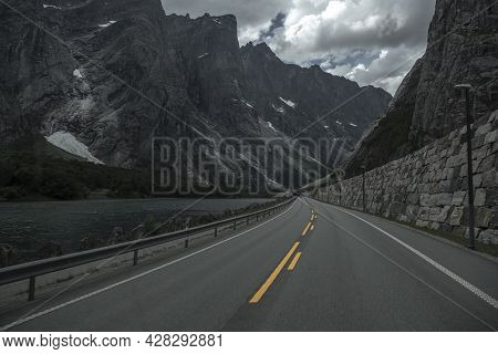 Scenic E136 Road Though Dramatic Norwegian Rocky Landscape Near 