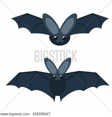 Illustration Of Gray Bats With Large Wings. Isolated