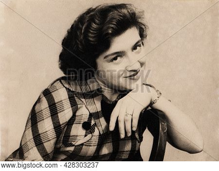 Ussr - Circa 1956: Studio Portrait Of A Beautiful Woman, Circa 1956