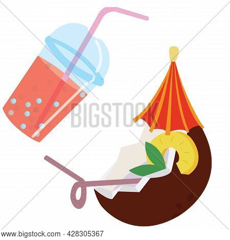 Summer Cold Drinks. Seamless Pattern. Vector Stock Illustration Isolated On White Background.