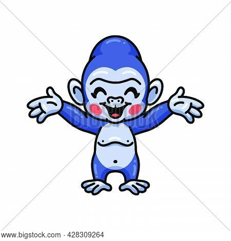 Vector Illustration Of Cute Baby Gorilla Cartoon Raising Hands