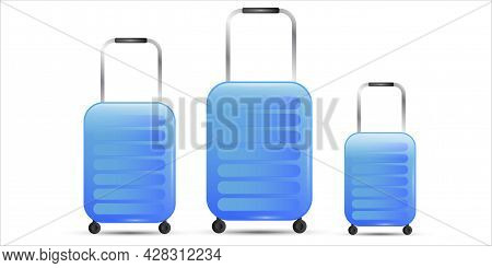 Blue Suitcases. Cartoon Set. Multi-colored Suitcases. Travel Symbol. Business Concept. Vector Illust