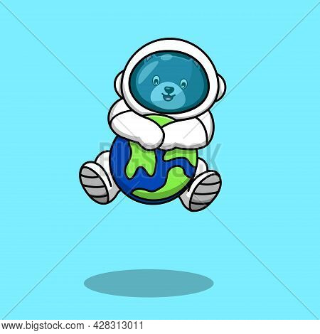Cute Cat Astronaut Hanging World Cartoon Vector Icon Illustration. Science Technology Icon Concept I