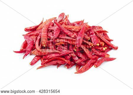Dried Pepper Chillies On White Background. Dried Pepper Chillies.