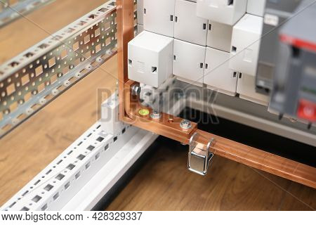 Copper Electric Busbars For The Organization Of Protective Grounding In The Electrical Panel.
