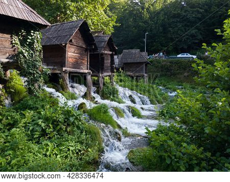 Watermill Complex At Pliva River Near Historical Town Of Jajce, On The Travertine Barrier Between Gr