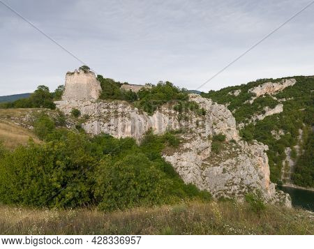 Remains Of The Walls Of The Old Fortress Bocac On The Rocky Bank On Top Of Canyon Of The River Vrbas