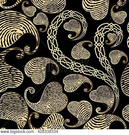 Fingerprint Textured Seamless Pattern. Floral Modern Background. Repeat Decorative Backdrop. Grunge 