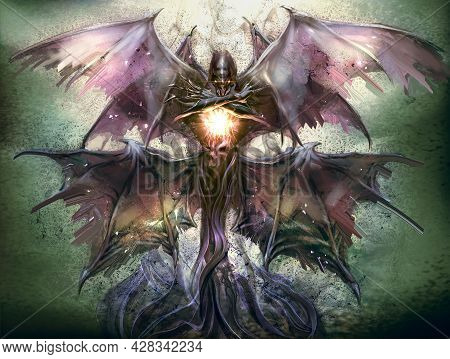 2d Digital Illustration Character Creature Design Concept Of Ancient Vampire With Doubled Wing Evil 