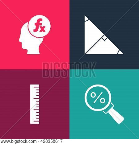 Set Pop Art Magnifying Glass With Percent, Ruler, Angle Bisector Of Triangle And Function Mathematic