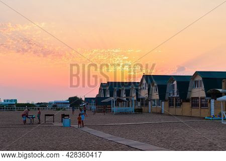 Stanitsa Blagoveshchenskaya, Krasnodar Territory, Russia - July 21, 2021: Sunset Over The Recreation