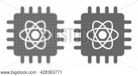 Dotted Halftone Quantum Computing Icon. Vector Halftone Pattern Of Quantum Computing Icon Formed Of 