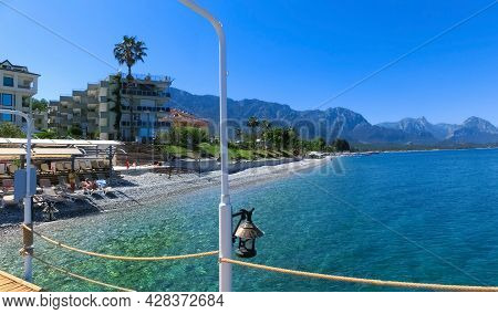 Kemer, Antalya, Turkey - May 11, 2021: Panorama Of Beach Of Golden Lotus 4 Star Hotel