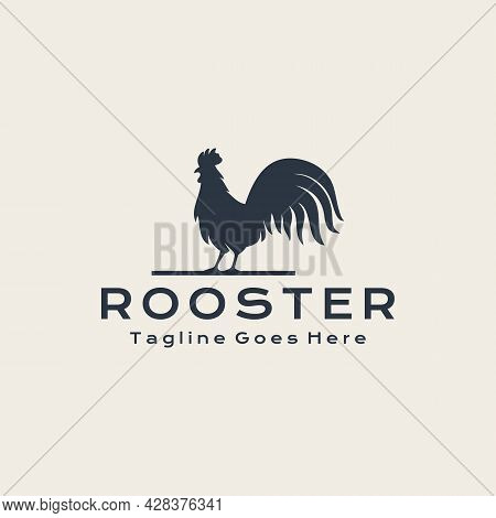 Rooster, Chicken, Hen, Silhouette. Vintage Retro Rooster Logo Design Illustration